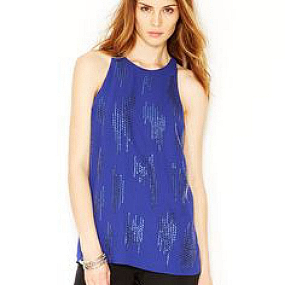 NEW w/tag Sanctuary Flirt Sleeveless Sequin Detail Blouse Top Sz Lg Blue NWT